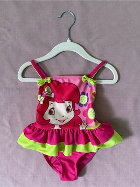 🍓 Toddler Girl Strawberry Shortcake Character Ruffle One-Piece Swimsuit